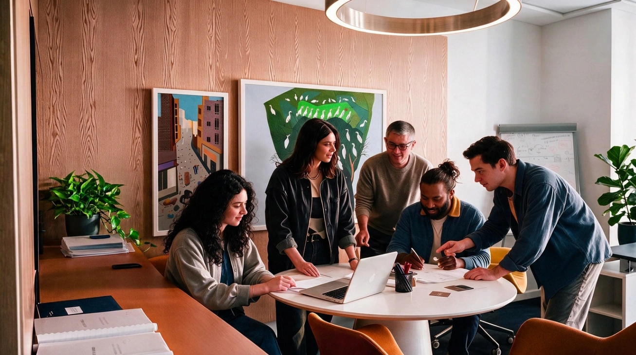 MNT-Halan team members collaborating in a lounge area