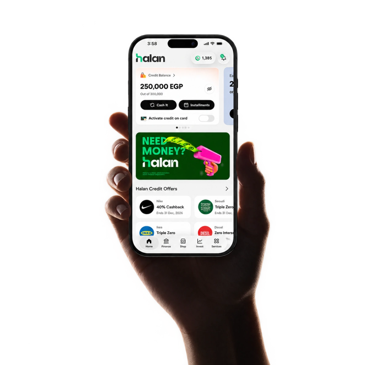 MNT app on a phone screen held in hand